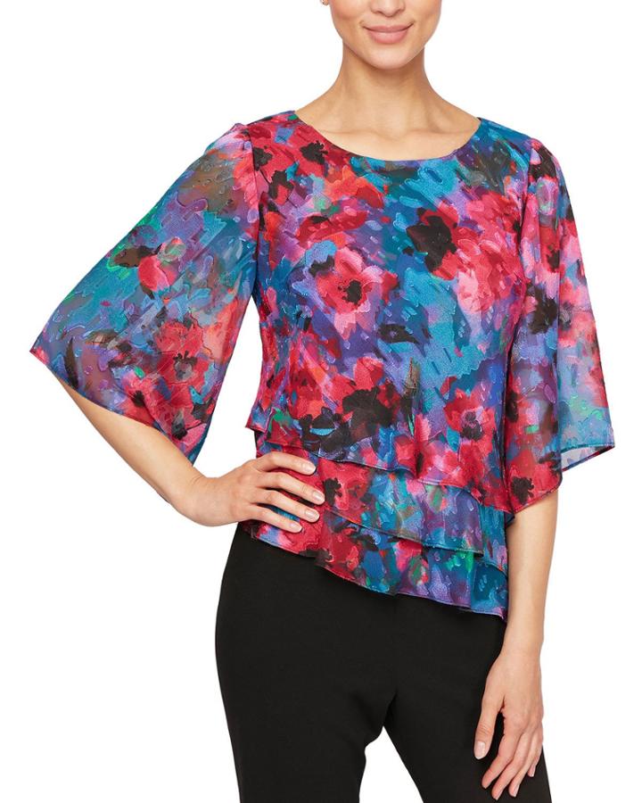 Tiered Asymmetric Printed Blouse