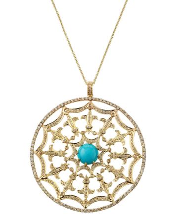 14k Diamond & Turquoise Web Pendant Necklace