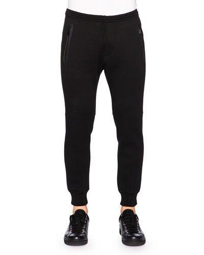 Wool-blend Stretch Jogger Pants, Black