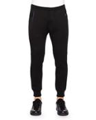 Wool-blend Stretch Jogger Pants, Black