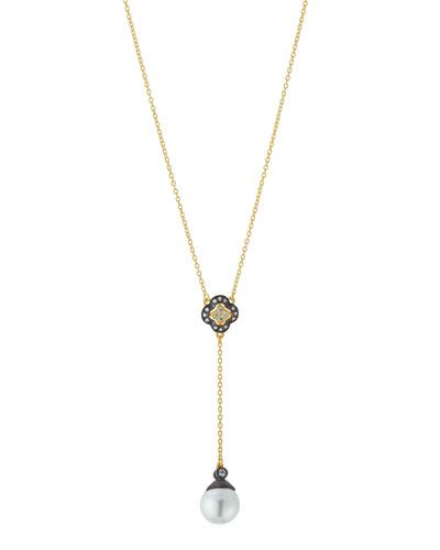 Pearly Pave Crystal Clover Y-drop Necklace