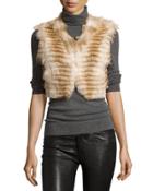 Cropped Layered Fox-fur Vest, Beige