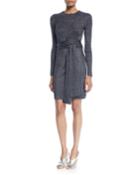 Wrap-waist Ribbed Long-sleeve Dress