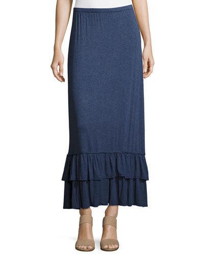 Flounce-hem Jersey Maxi Dress, Indigo