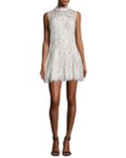 Catherine Mock-neck Lace Mini Dress, White