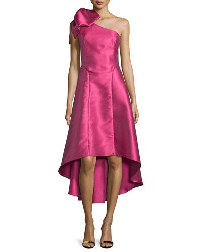 One-shoulder Bow-detail High-low