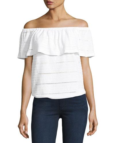 Eyelet Jersey Top, White