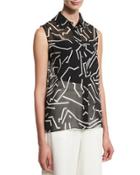 Graphite Sleeveless Button-front Blouse, Black/white