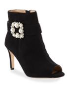 Candide Suede Pearly Buckle Peep-toe Booties