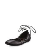 Zen Leather Lace-up Flat, Black