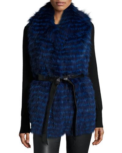 Belted Layered Fox-fur Vest