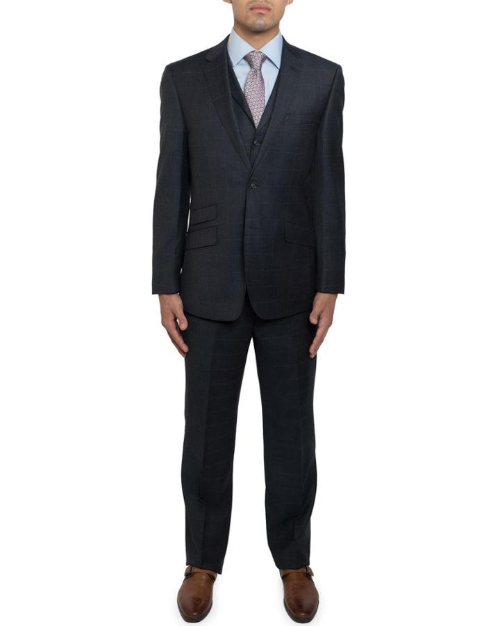 Men's Slim-fit Plaid Soft-wool 3-piece