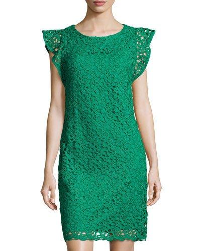 Flutter-sleeve Floral-lace Dress,