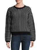 Herringbone-stripe Dolman Sweater, Black/white