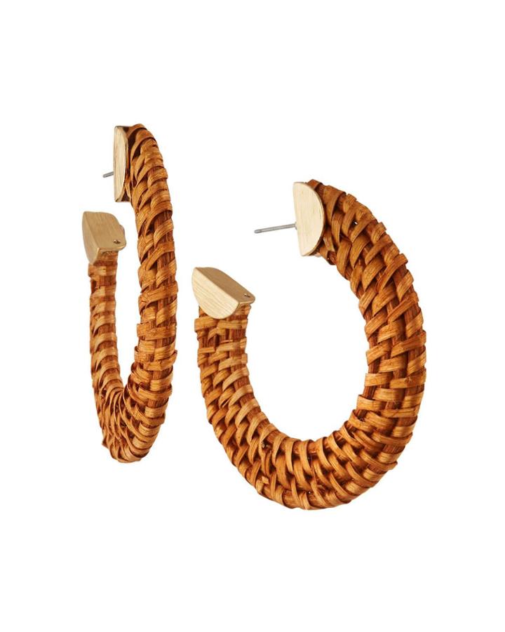 Rattan Hoop Earrings, Brown