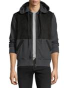 Suede-panel Zip-front Knit Hoodie