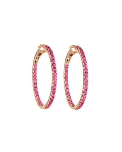 18k Rose Gold Pink Sapphire Hoop Earrings