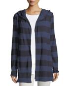 Striped Hooded Open-front Cardigan