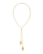 Double-pendant Simulated Pearl Y-drop Necklace, Golden
