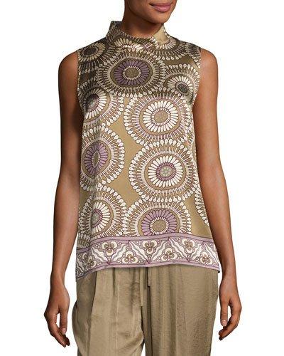 Fernanda Sleeveless Medallion-print Silk Blouse,