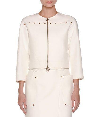 Cabochon-trim Boxy Jacket, White