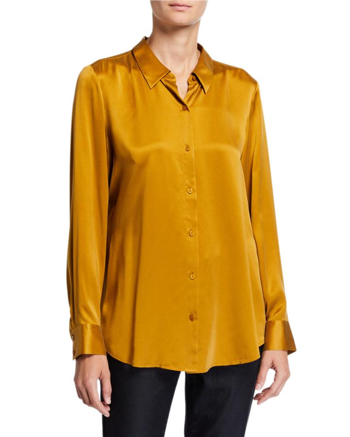 Sandwash Silk Button-front Long-sleeve