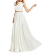 Beaded-waist Bateau-neck Sleeveless Pleated A-line Gown