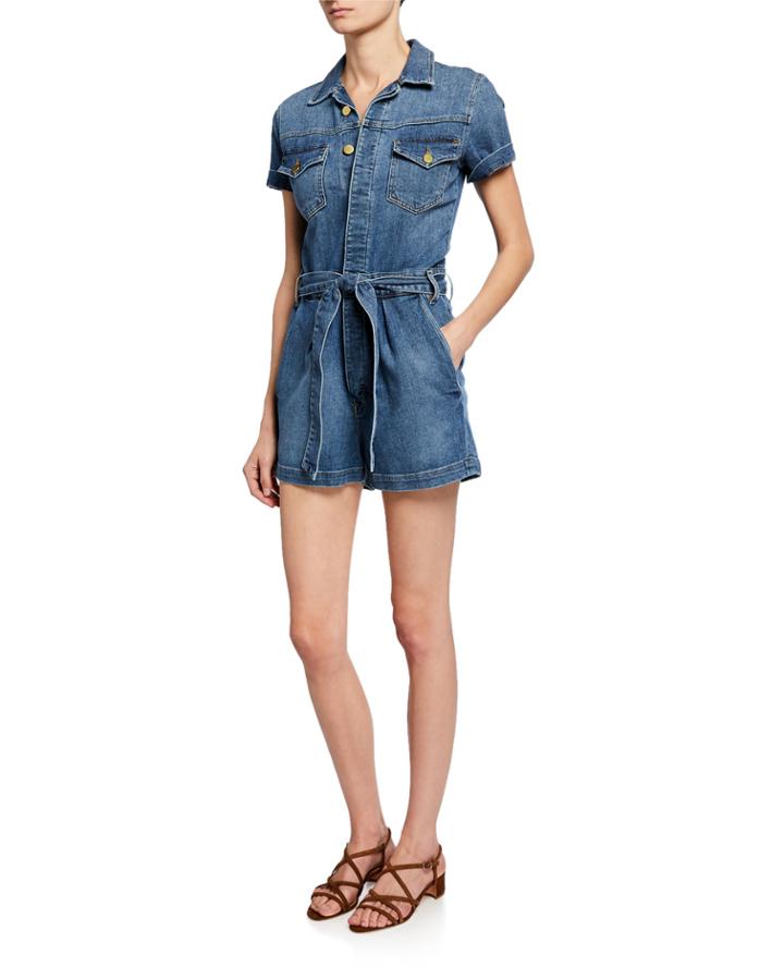 Pleated Denim Coverall Romper