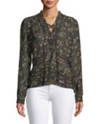 Sunny Lace-up Floral-print Chiffon Blouse With