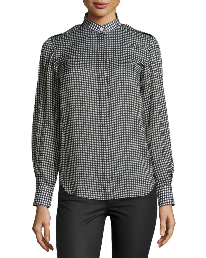 Gf Ferre Check-print Long-sleeve Blouse, Black/white, Women's,
