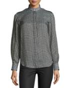 Gf Ferre Check-print Long-sleeve Blouse, Black/white, Women's,