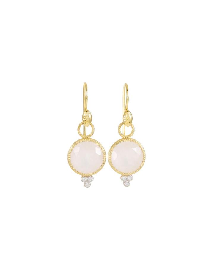 18k Gold Provence Round Drop Earrings - Rose Quartz