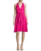 Sleeveless Tie-waist Wrap Dress, Hot Pink