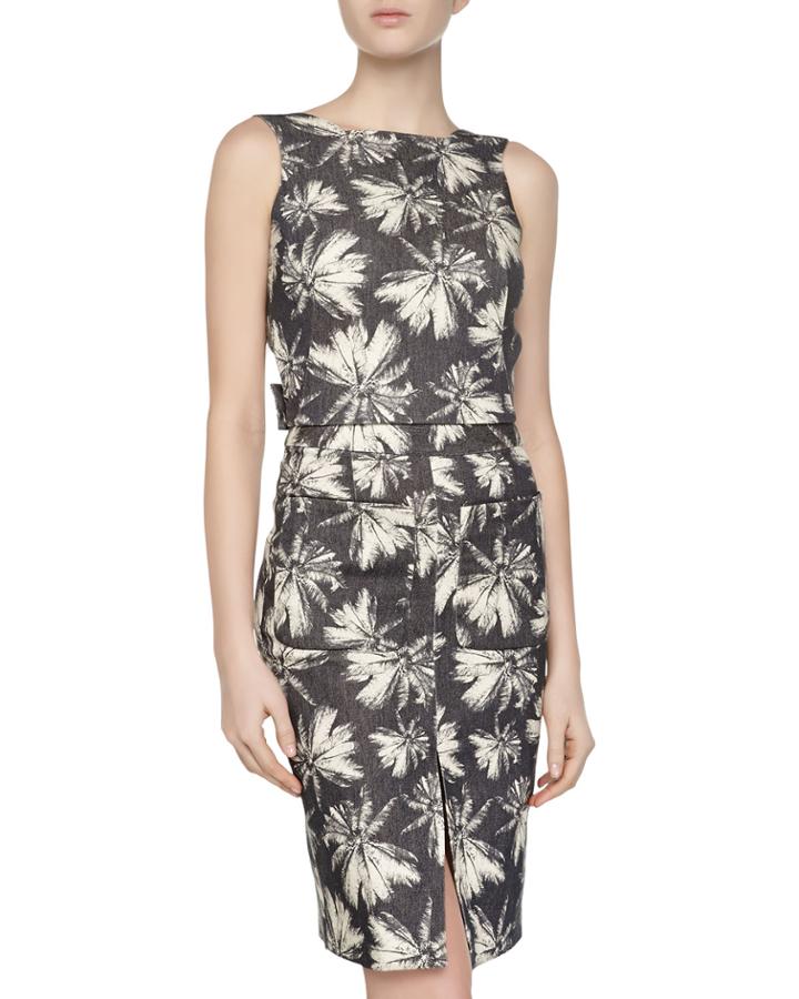 Palm-print Denim Crop Top