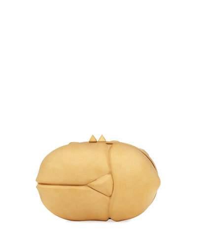 Framed Hard-shell Metal Beetle Bag, Gold