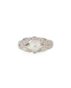 14k Curved Pearl & Diamond Ring, 0.26tcw,