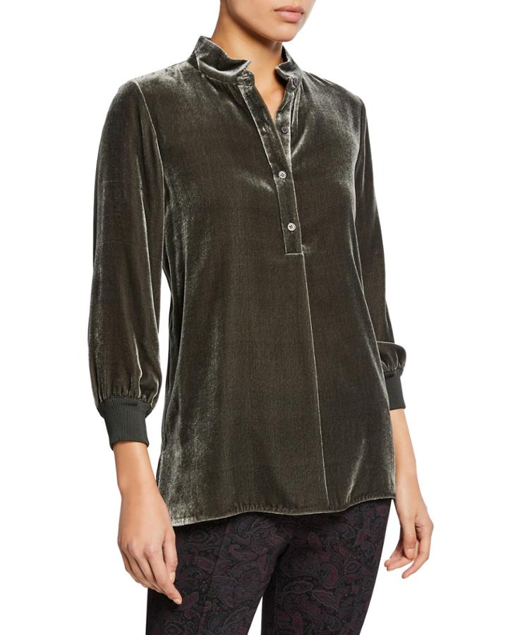 Declan 3/4-sleeve Velvet Blouse