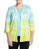 Misook Plus Rhea Chevron-print 3/4-sleeve Jacket, Robin/multi, Women's,