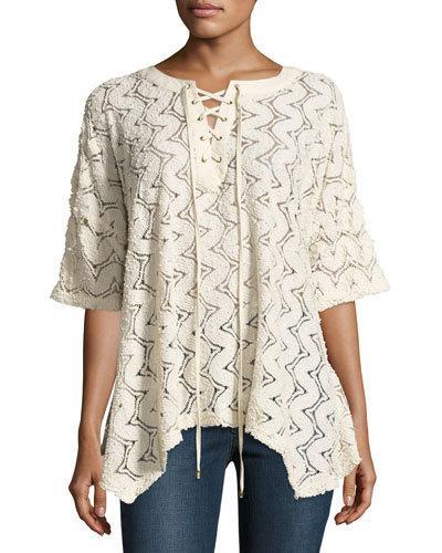 Lace-up Knit Top, Neutral