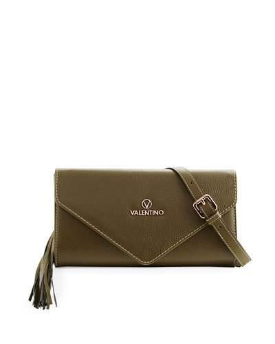 Odette Leather Envelope Clutch Bag, Army Green
