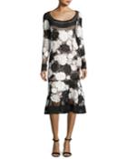 Two-tone Floral Guipure Lace Flounce Dress, Black/white