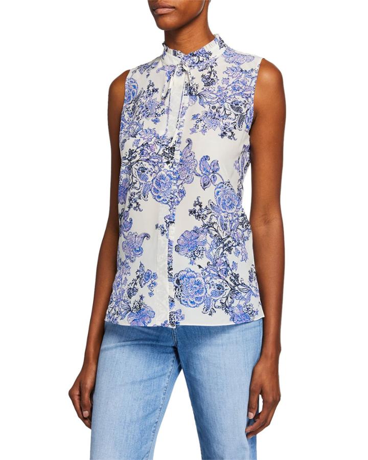 Hazel Floral Mock-neck Sleeveless Blouse