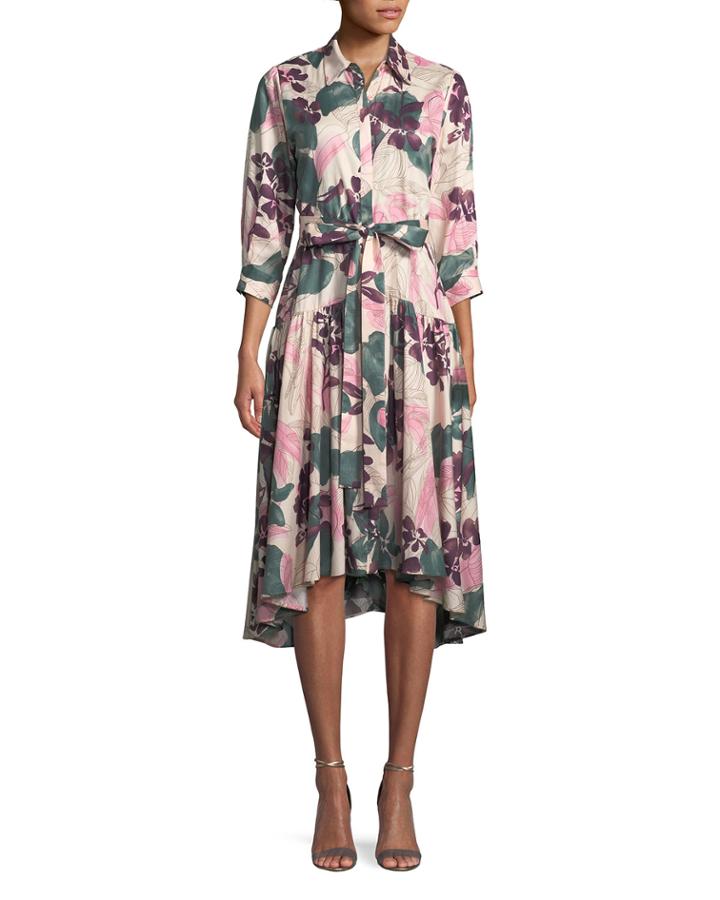 Dacio Button-front Floral High-low Dress