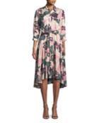 Dacio Button-front Floral High-low Dress