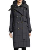 Hooded Mid-length Houndstooth Combo Coat