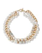 Pearl, Leather & Moonstone Triple-strand Necklace