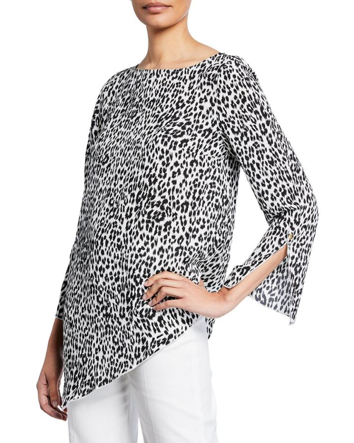 Asymmetric Leopard Print Long-sleeve Top