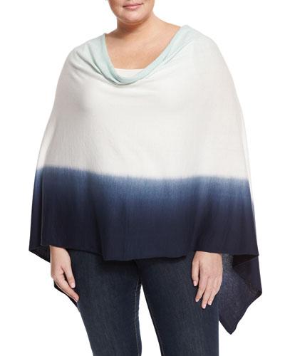 Double Dip-dye Ruana Sweater Poncho, Jadeite/navy,