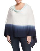 Double Dip-dye Ruana Sweater Poncho, Jadeite/navy,