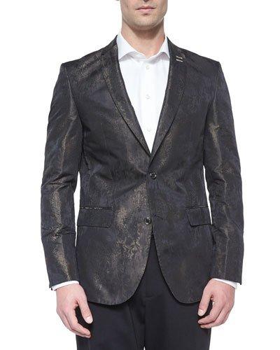 Printed Jacquard Two-button Blazer, Black/gold